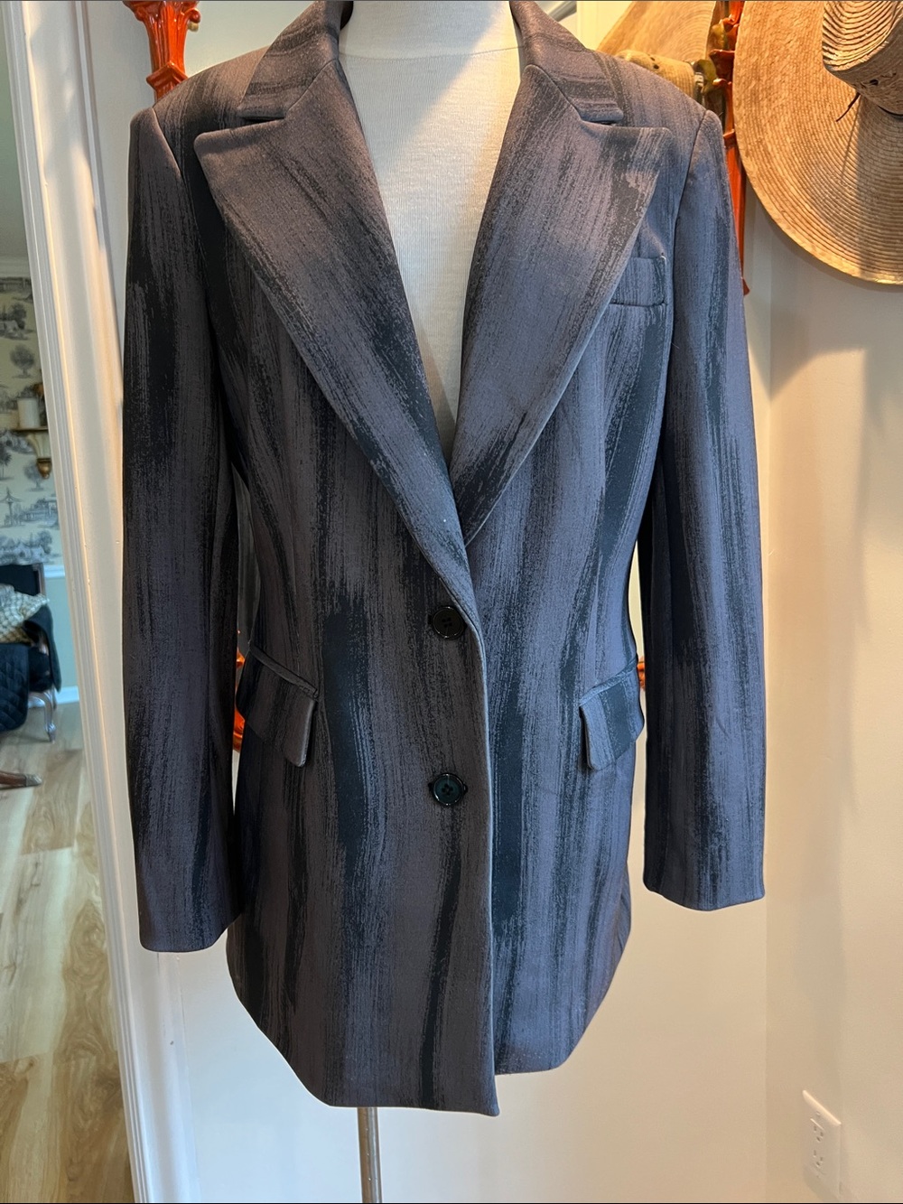 Insight Women's Slate Gray Black Patterned Blazer Jacket 10/12